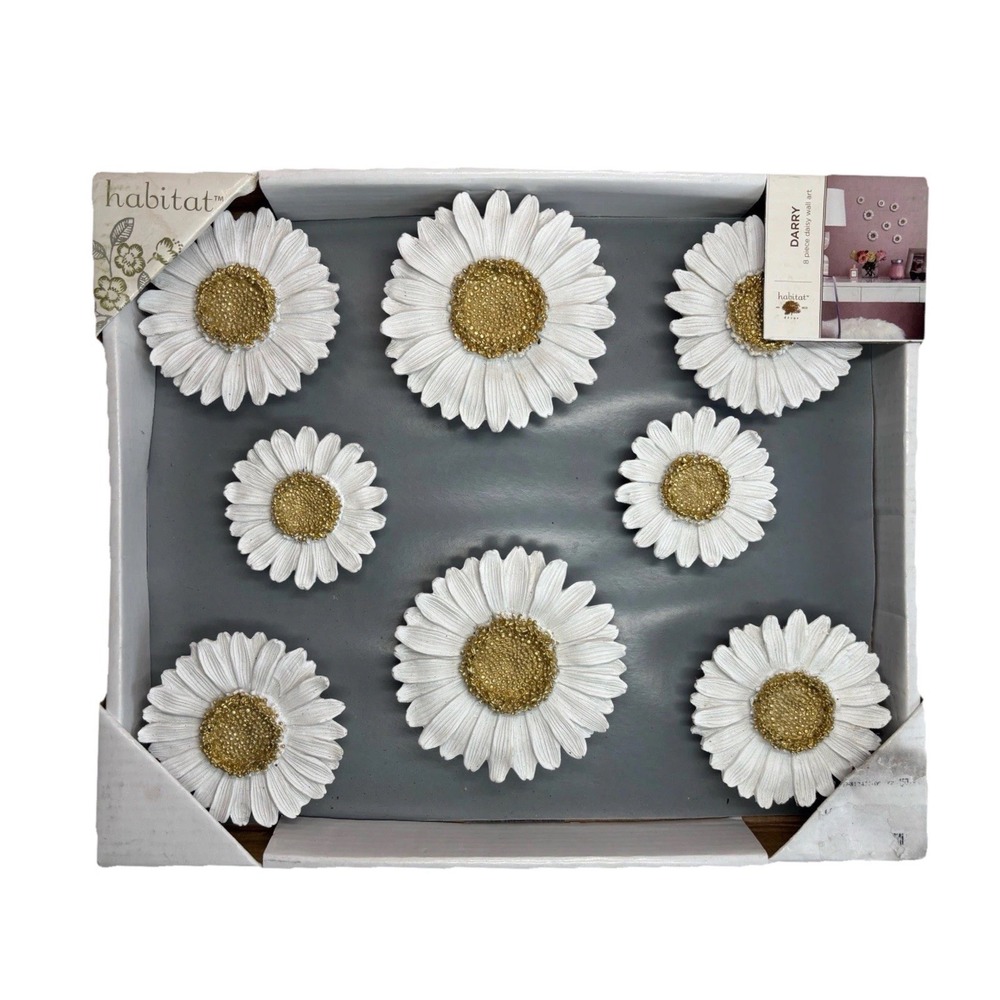 Habitat Darry 8‎ Piece Daisy Wall Art Set White Gold Textured Floral Decor